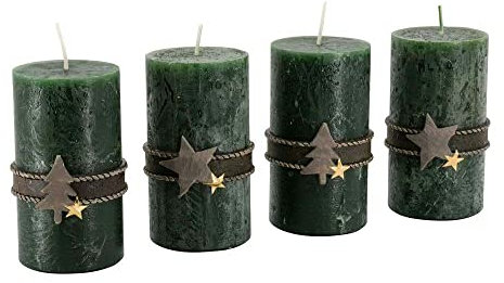 Advent Candles with Motifs - Set of 4 - Rustic Surface - Candles / Pillar Candles for Christmas Wreath / Advent Wreath - Christmas (Hunter Green, Height 11 cm / Diameter 6 cm)