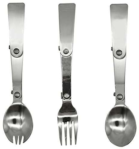 Pinenjoy 3-teiliges faltbares Gabel Löffel Göffel Set 18/10 (304) Edelstahl Tragbares faltbares Campingbesteck Set für Reisen Thermoskanne Outdoor Picknick Angeln Bootfahren Rucksackreisen