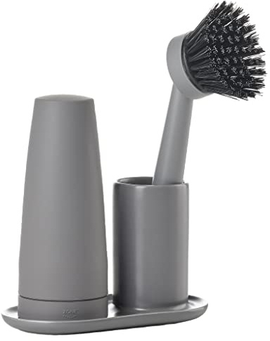 Zone Denmark Singles Spül-Set, dreiteilig mit Spülbürste, Spülmittelspender und Halter, Cool Grey