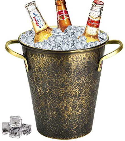 L Cloud Brass Wine Bucket, Ice Bucket with Handle, Hammered Effect Champagne Chiller Ice Bucket Drinks Cooler,2500ml