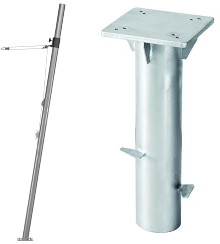 Schneider Mast für Sonnensegel, 251-00, Stahl, 11.8 kg Silber & Universal-Bodenplatte für Ampelschirme, 897-00, zum Einbetonieren, 3.8 kg