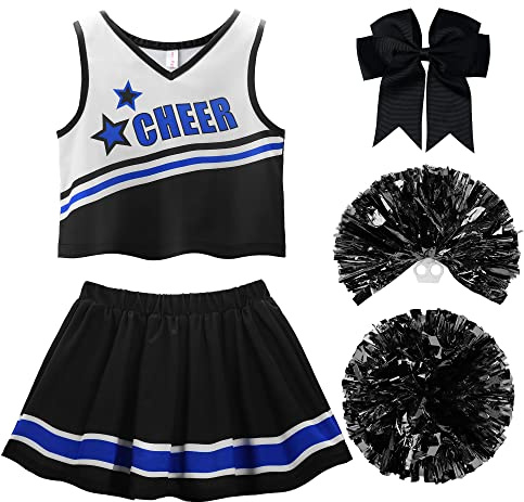 ReliBeauty Cheerleader Costume for Girls Cheer Uniform Outfit,Black,150