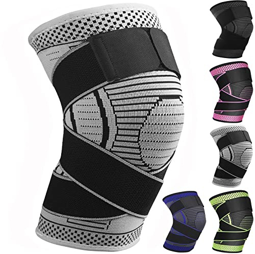 Adjustable Knee Support Brace 1 pack Compression Knee Sleeves for Men Women Use for Meniscus Tear, Arthritis, Tendinitis, Ligament Injury,Weight Lifting, Anti Slip Knee Brace (Gray, XX-Large)