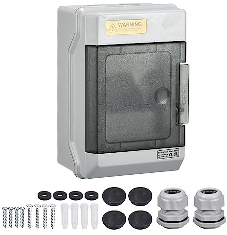 sourcing map Circuit Breaker Box 4 Way IP66 Waterproof Distribution Protection Box for Indoor Wall Circuit Breaker with Waterproof Connectors