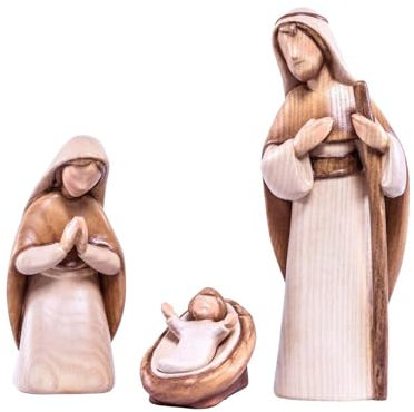 Akantus Moderne Krippenfiguren aus Holz: Heilige Familie (gebeizt) (20 cm)