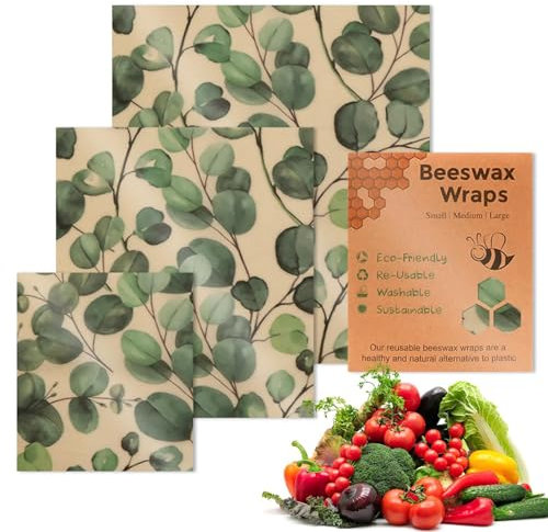 Beeswax Wraps, 3 Pack Reusable Food Wraps, 70g Sandwich Paper Wraps, Eco Friendly Beeswax Food Wraps Set, Flower Pattern Food Wrappers, Sustainable Food Storage Wraps for Food