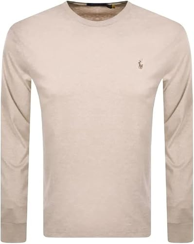 POLO RALPH LAUREN Herren Longsleeve T-Shirt | Custom Slim Fit | Langarm Shirt aus 100% Baumwolle | Weicher Jersey-Stoff | Rundhals | Logo-Stickerei | Farbe Expedition Düne meliert XXL