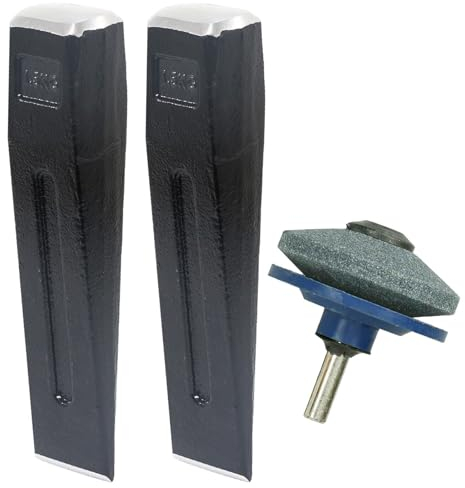 SPARES2GO Log Splitter Blade Sharpener Kit 1.5KG 8 Wood Splitting Timber Chisel Wedges + Drill Attachment