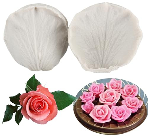 MINFEIDMS Rosenblätter Silikon Fondant Form Äderung Blütenblatt Blume Form für Zuckerhandwerk Kuchen Dekorieren Cupcake Topper Süßigkeiten Schokolade Polymer Ton Gummipaste