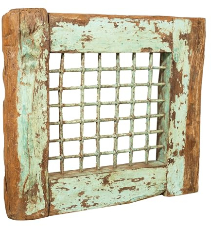 Biscottini Antikes Fenster aus Massivholz 69,5 x 8,5 x 62,5 cm – dekorative und funktionale Holzfenster – Vintage-Fenster aus Holz
