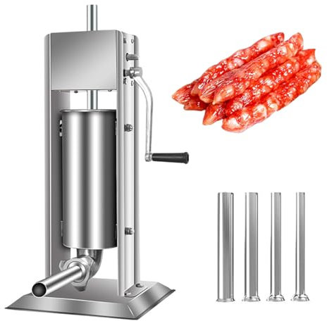Wurstfüller, Wurstbereiter, zwei Geschwindigkeitseinstellungen, austauschbares Mundstück ist schneller, bequemes Füttern durch Ziehen und Kippen, 3 l - 15 l Fassungsvermögen, mit 4 Füllrohren, 2 l
