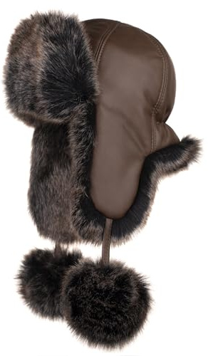 Futrzane Fliegermütze - Schapka Uschanka Damen - Fell Trapper Mütze aus Leder (L, Braun - Braun Siberian)