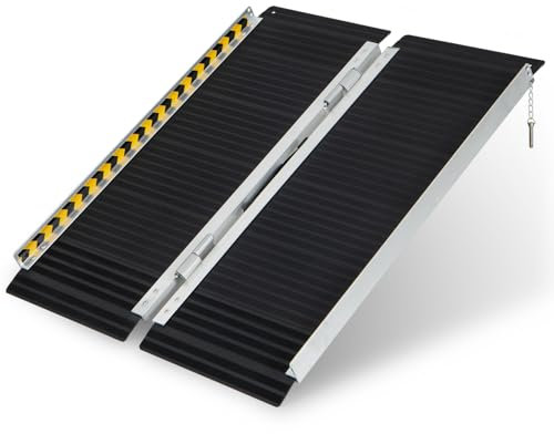 GYMAX Rampa per Sedie a Rotelle Portatile in Alluminio, Rampa per Carrozzina Antisdrucciolo con Piastra di Transizione, Rampa a Soglia per Casa Gradini Scale (91 x 74 x 5,5 cm)