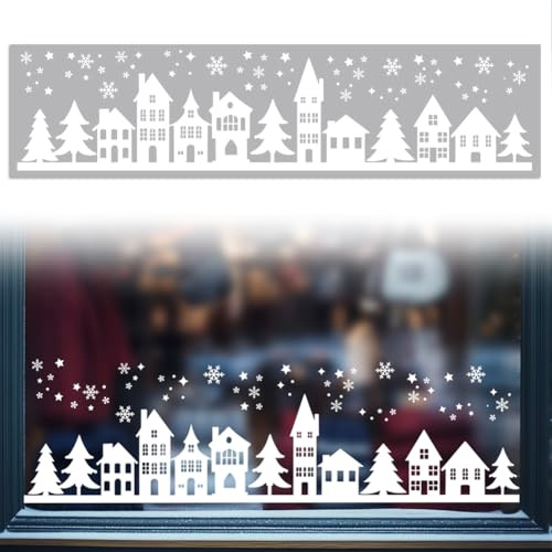 Peacoblue 120x30cm Große Fensteraufkleber Vogelschutz für Glasscheiben Haus und Schneeflocken im Winter,1 Stück Fenstersticker Vogelaufkleber für Fensterscheiben Aufkleber Glasfenster Dekoration