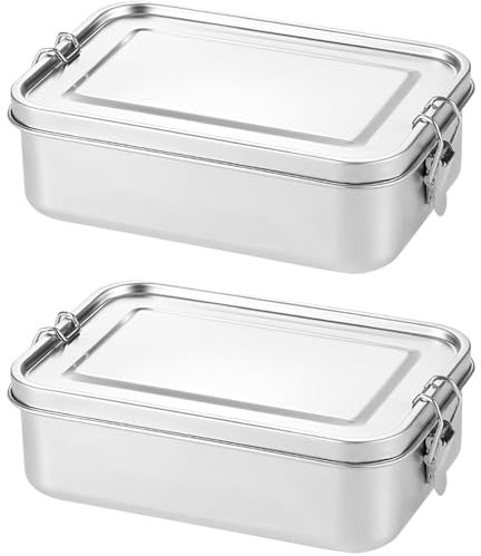 Contenitore Per Il Pranzo In Acciaio Inossidabile, Confezione Da 2 Scatole Bento Da 850 Ml, Con Clip Di Chiusura, Contenitore Portatile a Prova Di Perdite, Contenitore Per Alimenti