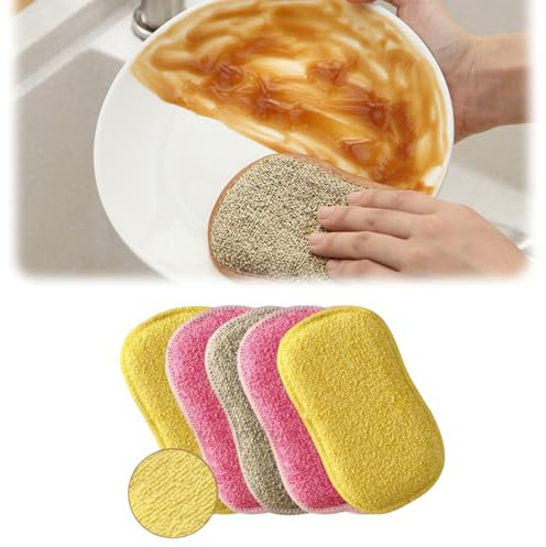 belliori Lot de 5 éponges Magiques Lavable et réutilisable Vaisselle Antibactériennes, Non Rayantes, en Microfibres, Idéales pour Assiettes, Casseroles et Poêles, Multi-Couleurs