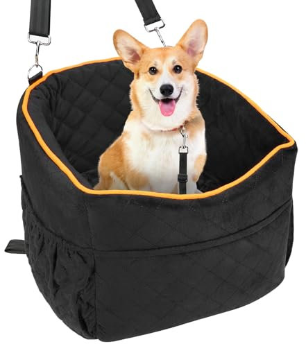 Vivifying Hundeautositz, Memory-Schaum, Hundebett für kleine Hunde unter 11kg, Abnehmbarer Hunde-Sitz, Auto-Hundesitz für Vorder- und Rücksitze, Höhenerhöht, mit Aufbewahrungstaschen (Schwarz)