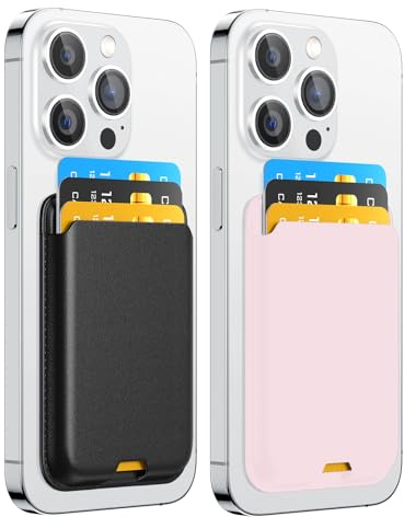 ZoyiNsgu Phone Card Holder, Premium Leather Wallet Stick on, Adhesive Credit Card Holder for Case, Sticky Wallet for Back of Cover, Android Cell Phone, iPhone, Fit 4 Cards (Black&Baby Pink)
