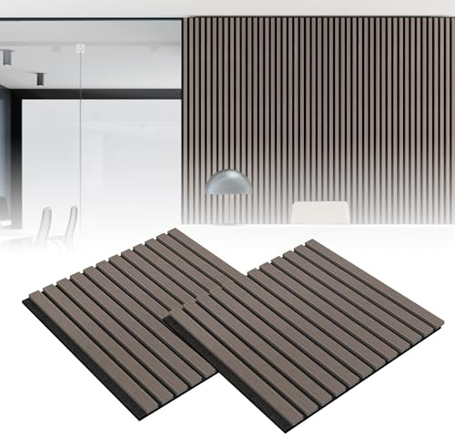 XMTECH 2er Set Akustikpaneele aus Holz Akustik Wandpaneele 60 x 60 cm Wandverkleidung Lamellenverkleidung Echtholzfurnier-Lamellenwand, für Flur, Raumdekoration, Wohnzimmer, Tonstudio, Walnuss Braun