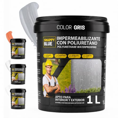1L Revestimiento Sellador Impermeabilizante Híbrida con Poliuretano Gris | Pintura Impermeable Definitivo Terrazas, Techos y Exteriores, Protección Fugas Goteras