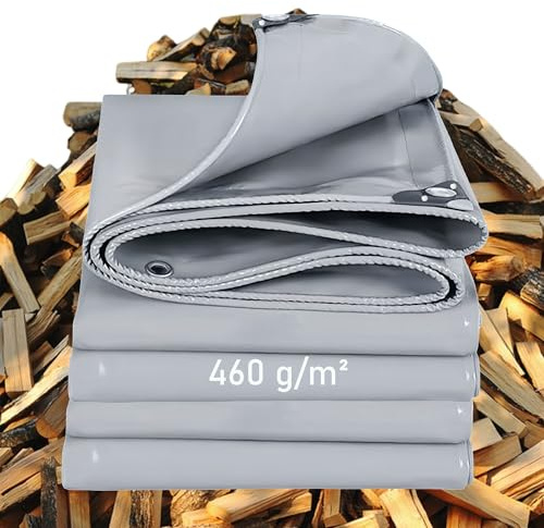 LDQBF Telo Impermeabile,5x7.5m 460g/m² pvc copertura Occhiellato da Esterno in Tendone con Occhielli Rinforzo,Telo Plastica Impermeabile Antivento,Antipioggia,Antimuffa grigio