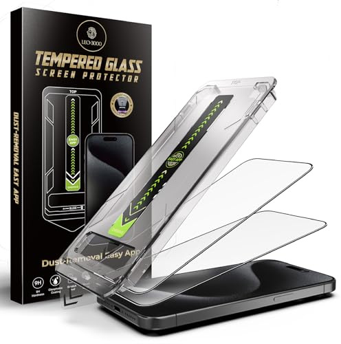 2-Pack | 9H Tempered Glass for iPhone 15 Pro Screen Protector (6.1-inch) | HD Clarity | Edge-to-Edge Protection | One-Touch Install with Auto Dust-Elimination Kits, Precision Tool & Bubble-Free Fit