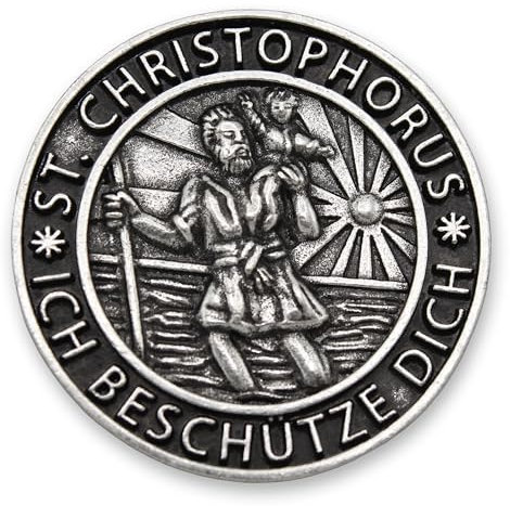 Angels-welcome St. Christophorus Versilberte Autoplakette in edler Geschenkbox Heiliger Schutzpatron für Autofahrer & Reisende Geschenk Glücksbringer Christlicher Begleiter zum Aufkleben