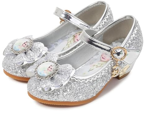 New front Principessa Scarpe Festive Scarpe col Tacco da Principessa per Bambina Buona qualità Partito Scarpe Principessa Scarpe Eleganti,Argento-Elsa,26EU