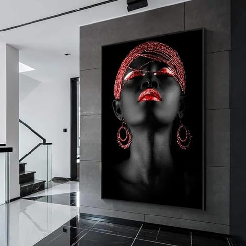 BMGKYAGL Contemplator Schwarze afrikanische nackte Frau, Gemälde auf Leinwand, Poster und Drucke, skandinavisches Wandbild, 40 x 60 cm, rahmenlos