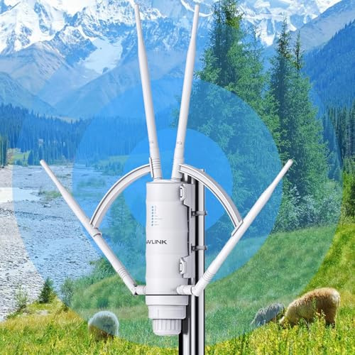 WAVLINK AC1200 Outdoor Mesh Extender/Router,Long Range IP65 Waterproof WiFi Repeater with Passive/Active POE,Support Fat/Fit AP,Dual Band 5G+2.4G,4x7dBi Omni Antenna,Enterprise-Grade Encryption