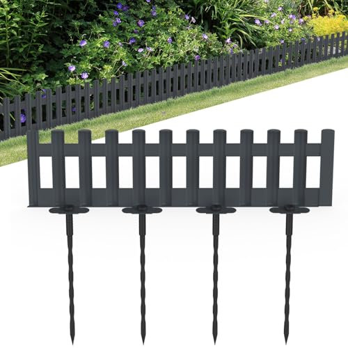LARS360 Beeteinfassung Holz Optik mit Erdnägeln,Kunststoff Rasenkante,Flexibler Beetumrandung,Garden Border aus Polypropylen Anthrazit 1 Element (L x H): 43 x 12cm - 18 Stück