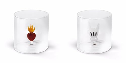 WD Lifestyle - Juego de 2 vasos de 250 ml de vidrio borosilicato con combinación del Sagrado Corazón y la Mano