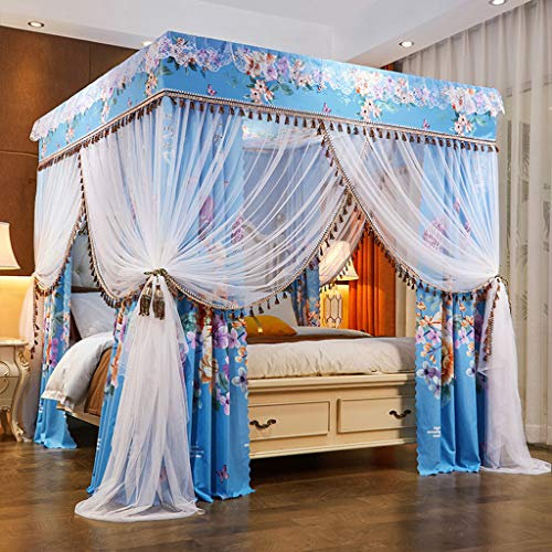 Prinzessinnen-Betthimmel mit 4 Eckpfosten und süßem Moskitonetz für Mädchenbetten, Erwachsenenschlafzimmer, Kinderzimmer; Vorhangnetz für Einzel-/Doppelbetten/Queensize-/Kingsize-Betten (Blumentyp 3
