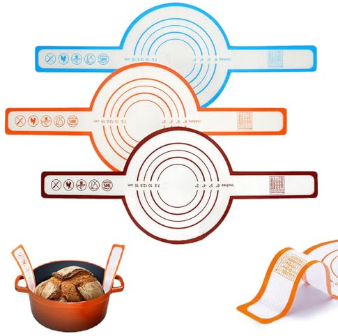 3 Pezzi Tappetino da Forno in Silicone per Forno Olandese, Spianatoia per Impastare Silicone Tappetini Stendipasta Tappetino Riutilizzabile con Manico Lungo per Trasferire Pasta Madre