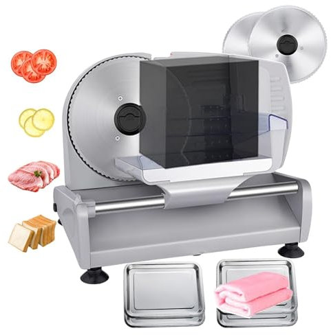 Cortadora de carne eléctrica para alimentos | Máquina cortadora de pan de acero inoxidable | Picadora de carne de grosor ajustable (1-15 mm) | Máquina cortadora de carne eléctrica para uso comercial