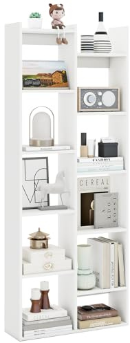 COSTWAY 12-stöckiges Bücherregal, Displayständer mit Anti-Kipp-Sicherungen, Baumförmiges Standregal, Buchorganisator Raumteiler 65 x 20 x 162 cm für Zuhause und Büro (weiß)