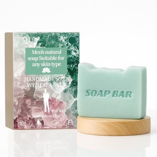 APPTI Natürliche Männer Seife - Palmölfrei, Vegan & Sensitive Haut,Feste Duschseife für Körper/Gesicht/Haare, Organisch mit Meersalz (100g)