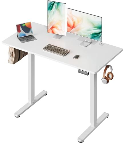 DEVAISE Höhenverstellbarer Schreibtisch 120x60cm Einteilig, mit leisem Motor und Memory-Funktion für 3 Höhen, ergonomischer Computertisch für Büro, Weiß