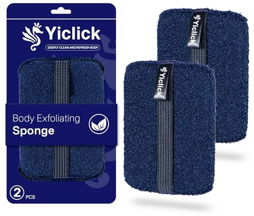 Yiclick Exfoliating Body Scrubber (2 Pack), Body Exfoliator Scrubber, Exfoliating Sponge for Shower Bath, Shower Loofah Luffa Lufa with Handle for Men Women, Dead Skin Exfoliator for Body Scrub