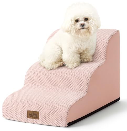 COZY KISS Escalier pour Chien, Étape pour Animaux en Éponge avec Couvercle Amovible, Échelle pour Chiot, Chat, Animaux Agés, Lit et Sofa, Léger, Durable (Pink, 40x57x40cm, 3)