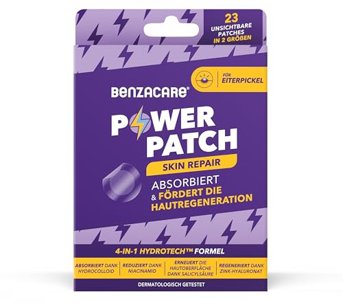 Benzacare Power Patches Skin Repair – Pimple Patch mit Hydrokolloid, Niacinamid, Salicylsäure & Zink – Pickel Pflaster gegen Eiterpickel und Akne, wasserfest & unsichtbar, 23 Stk.
