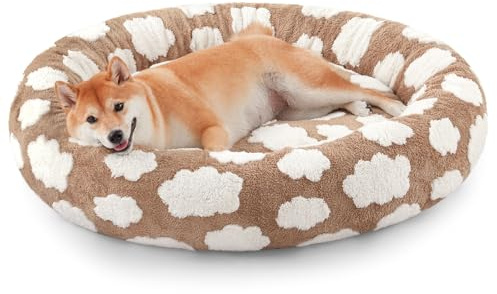 JOEJOY Donut-Hundebett, mittelgroß, niedlich, rund, beruhigendes Haustierbett mit abnehmbarem, waschbarem Bezug, orthopädisches Welpenbett mit Jacquard-Plüsch, rutschfester Unterseite
