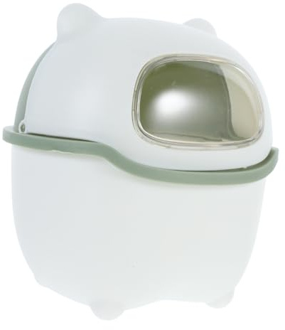 ABOOFAN Poubelle de Bureau Dessin Animé Ours à Rabat Petit Format Plastique Blanc et Vert avec Couvercle Fermeture Hygiénique pour Garçon et Filles Chambre ou Bureau