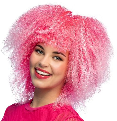 Boland 85093 - Neon Perücke mit Locken für Erwachsene, pinke Frisur aus Kunsthaar für Festival, Karneval, Zubehör Faschingskostüme