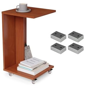 designimpex Design Beistelltisch Hugo Kirschbaum mit Rollen und Füßen Ablage modern vielseitig Ecktisch Notebooktisch Couchtisch Sofatisch Wohnzimmer Tisch Coffee Table