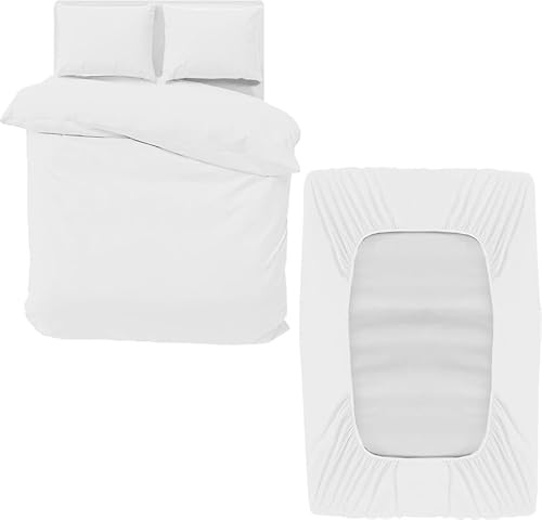 DTEX HOMES 4 Piece Microfiber Duvet Cover Sets - king size duvet cover sets Includes 1 Duvet Cover, 1 Fitted Sheet and 2 Pillowcases, Ideal Bed Sets for a Cozy and Comfortable Sleep (White-King)