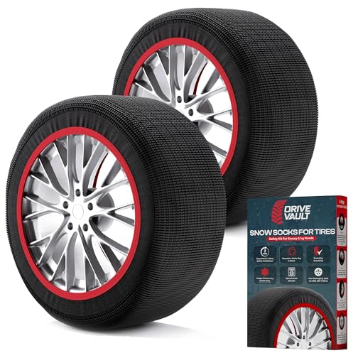 DRIVE VAULT Snow Socks for Tires | Alternative for Tire Snow Chains | Ultra Grip Series | Reusable Snow Traction Device for Passenger Cars SUVs Trucks Winter Emergency Accessory | Safe Winter Driving