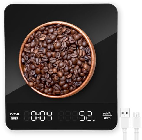 Mini balance à café atteignable avec minuterie, précision de 0,1 g, haute précision, double écran numérique HD, écran LED, balance de cuisine pour la maison, les voyages, les laboratoires, doré