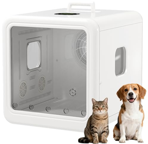 Box Asciuga Pelis Automatico, Soffiatore Per Cani, Pet Scatola Asciuga Con Flusso D'Aria Efficiente A 360°, Grande Capacità Da 70 Litri, Asciugatura Rapida, Per Gatti E Cani Di Piccola Taglia