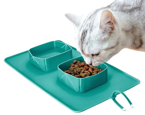 Cuenco Plegable para Perros – Bandeja de Silicona Antideslizante Plegable | Cuencos de Viaje de Silicona Antideslizante para Gatos – para Gatos, Razas pequeñas, Medianas y Grandes, Cachorros,